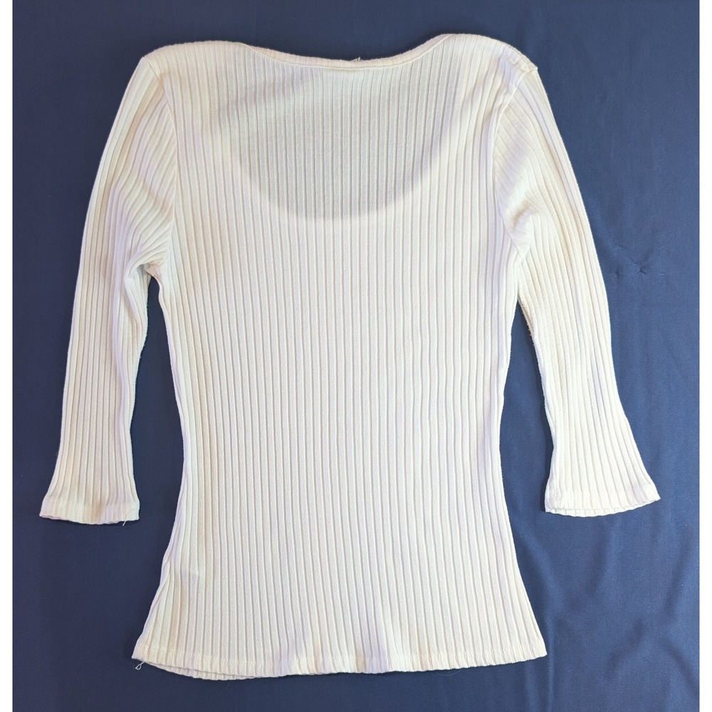 Susina White Ribbed Scoop Neck 3/4 Sleeve Flare Cuff Top Women's Size M - Picture 7 of 7